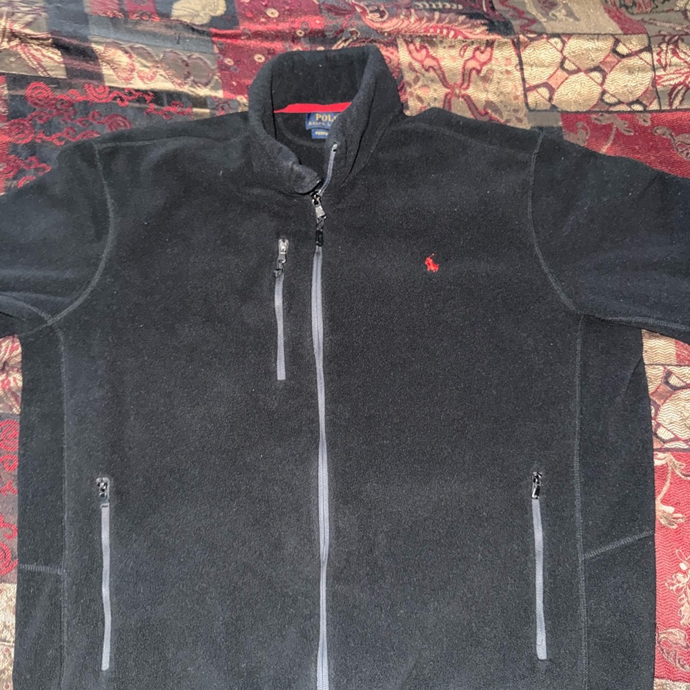 Polo Ralph Lauren Performance Black/Red Fleece Zip-Up Jacket